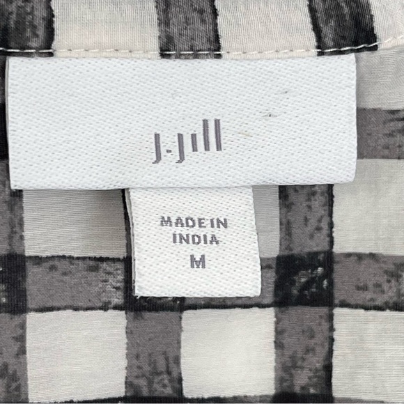 J. Jill Black White Button Down Blouse Tie Front sleeveless Shirt Top Gingham - Picture 3 of 6